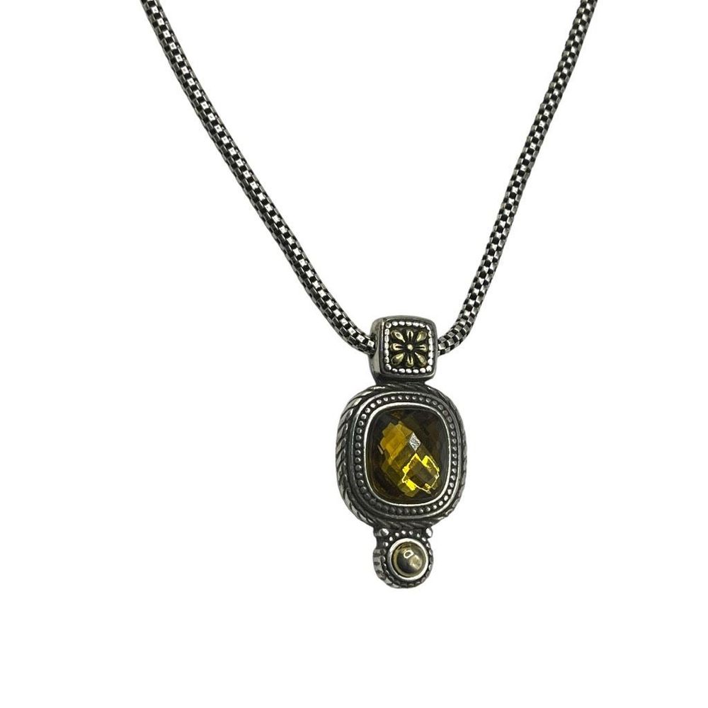 Brighton Czarina Silver Plate Amber Faceted Crystal Pendant Necklace Retired